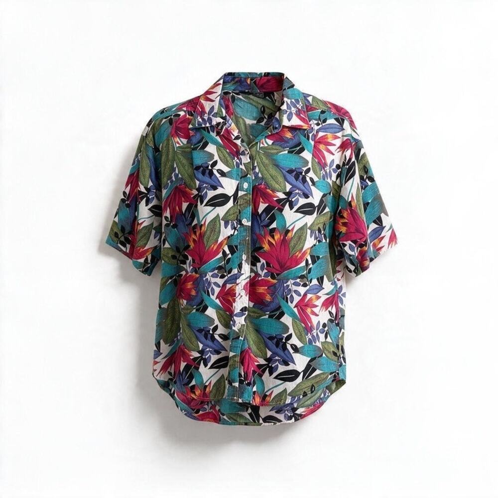 Vintage Woolrich Woman Tropical Floral Button Up Shirt 100% Cotton Women's M